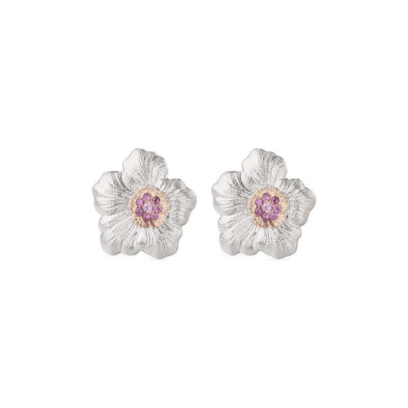 Boucles d'oreilles Buccellati Blossoms Gardenia en argent avec saphirs