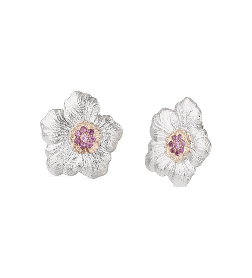 Boucles d'oreilles Buccellati Blossoms Gardenia en argent avec saphirs