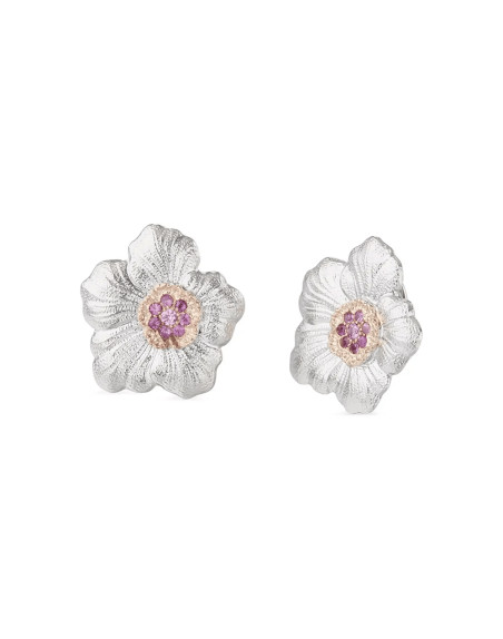 Boucles d'oreilles Buccellati Blossoms Gardenia en argent avec saphirs