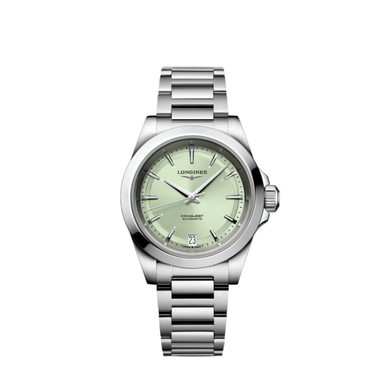 Montre Longines Conquest automatique cadran vert bracelet acier 34 mm