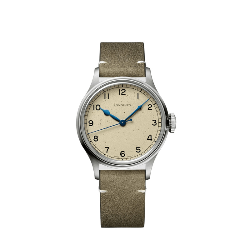 Montre Longines The Longines Heritage Military automatique cadran argenté bracelet cuir vert 38,5 mm