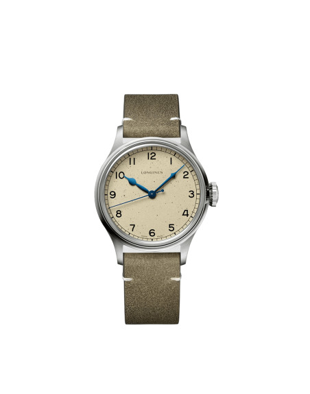 Montre Longines The Longines Heritage Military automatique cadran argenté bracelet cuir vert 38,5 mm