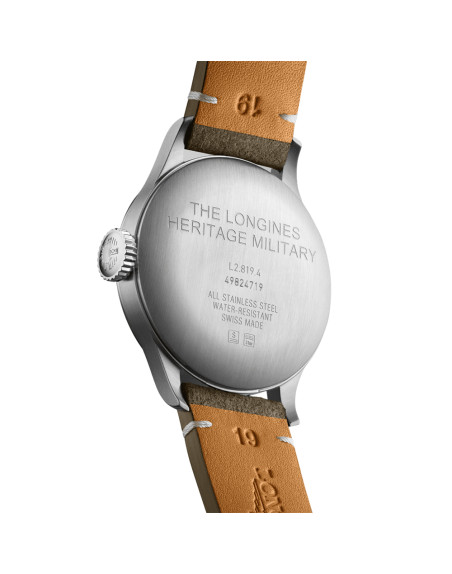 Montre Longines The Longines Heritage Military automatique cadran argenté bracelet cuir vert 38,5 mm