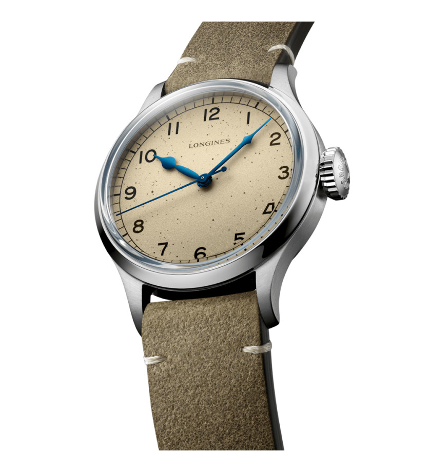 Montre Longines The Longines Heritage Military automatique cadran argenté bracelet cuir vert 38,5 mm