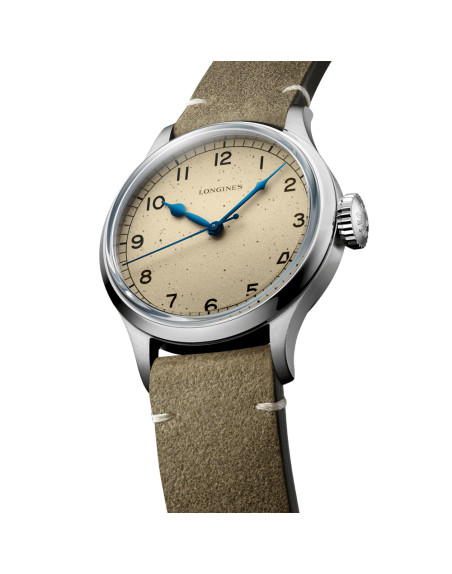 Montre Longines The Longines Heritage Military automatique cadran argenté bracelet cuir vert 38,5 mm