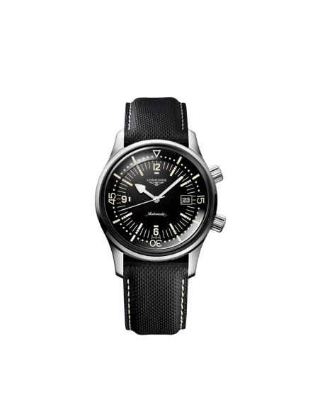 Montre Longines Legend Diver automatique cadran noir bracelet cuir noir 42 mm