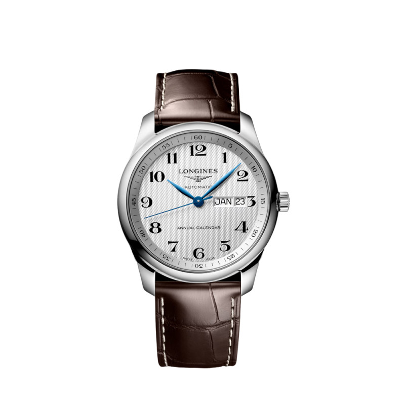 Montre Longines Master Collection automatique cadran argenté "grain d'orge" bracelet cuir brun 40 mm