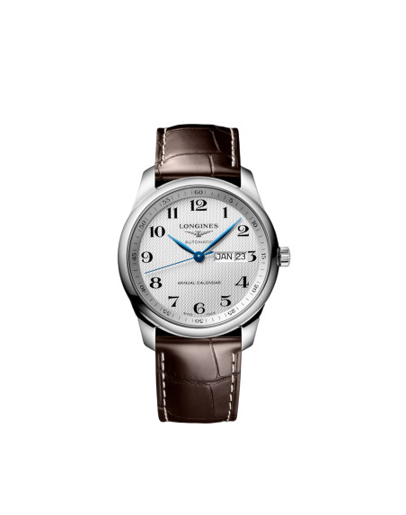 Montre Longines Master Collection automatique cadran argenté grain d'orge bracelet cuir brun 40 mm