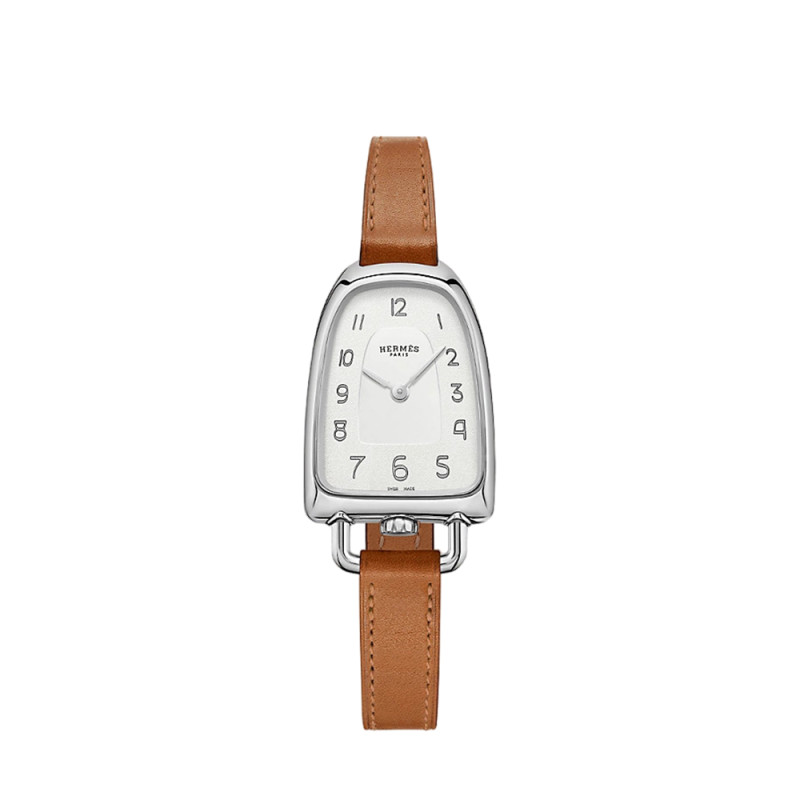 Montre Galop d'Hermès quartz acier cadran argent bracelet cuir moyen modèle 32 mm