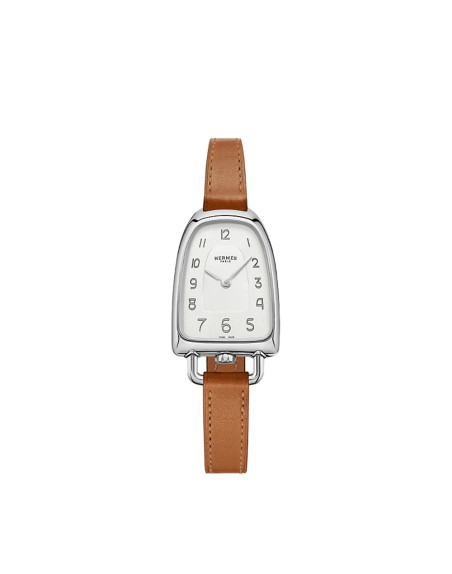 Montre Galop d'Hermès quartz acier cadran argent bracelet cuir moyen modèle