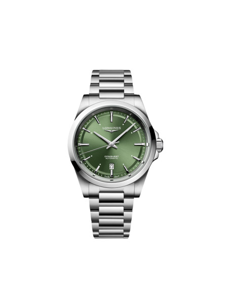 Montre Longines Conquest automatique cadran Sunray Green bracelet acier 41 mm