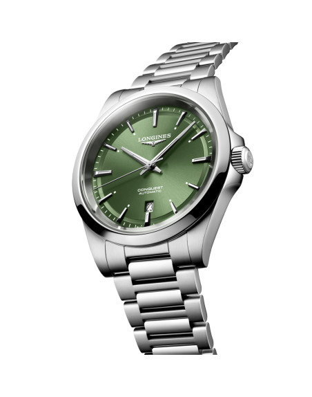 Montre Longines Conquest automatique cadran Sunray Green bracelet acier 41 mm