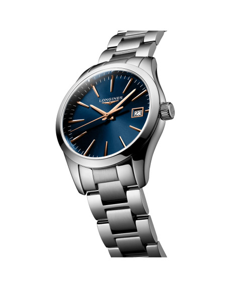 Montre Longines Conquest Classic quartz cadran bleu bracelet acier 34 mm