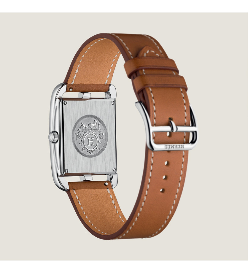 Montre Hermès Cape Cod quartz acier cadran argent bracelet veau simple grand modèle 37 mm