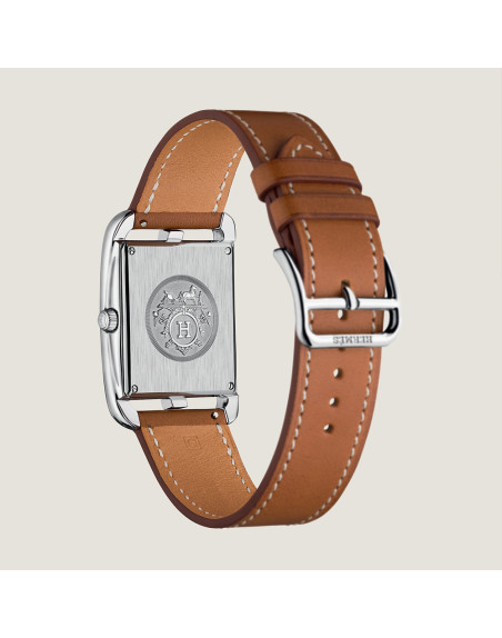 Montre Hermès Cape Cod quartz acier cadran argent bracelet veau simple grand modèle 37 mm