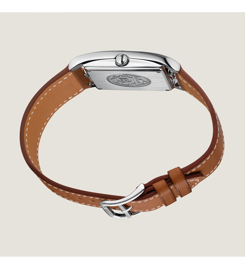 Montre Hermès Cape Cod quartz acier cadran argent bracelet veau simple grand modèle 37 mm