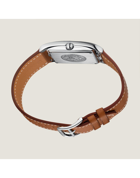 Montre Hermès Cape Cod quartz acier cadran argent bracelet veau simple grand modèle 37 mm