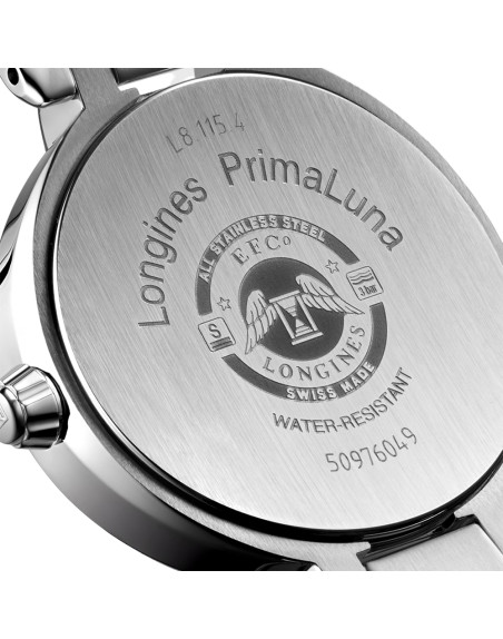 Montre Longines Primaluna Phase de Lune quartz cadran argenté bracelet acier 30,5 mm