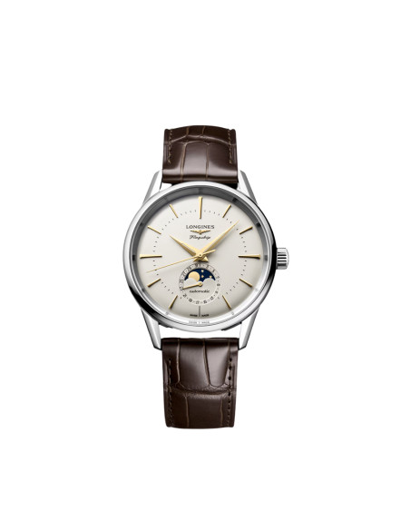 Montre Longines Flagship Heritage automatique cadran argenté bracelet cuir brun 38,5 mm