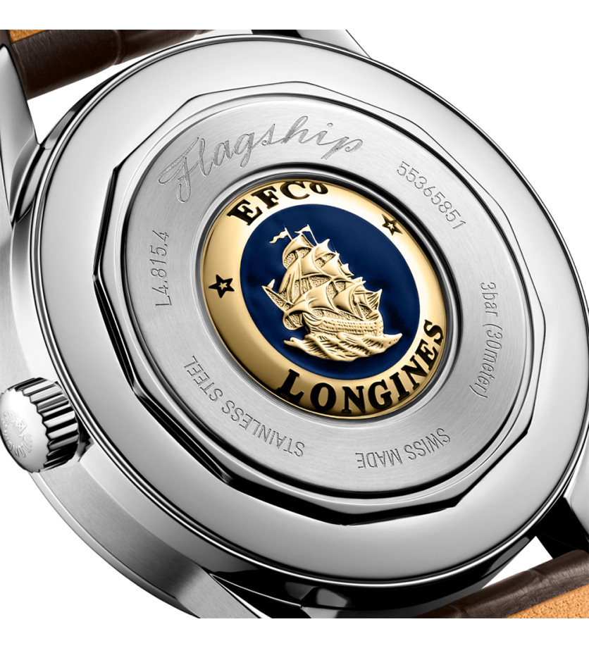 Montre Longines Flagship Heritage automatique cadran argenté bracelet cuir brun 38,5 mm