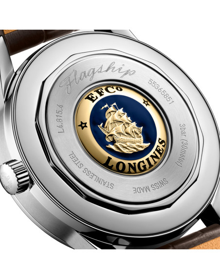 Montre Longines Flagship Heritage automatique cadran argenté bracelet cuir brun 38,5 mm