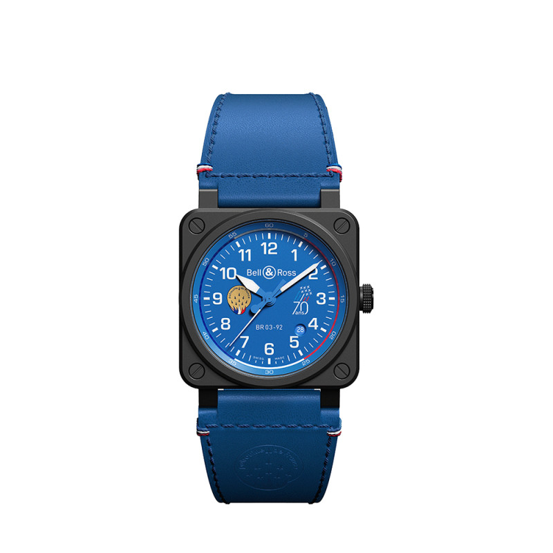 Montre Bell & Ross BR 03-92 Patrouille de France 70th Anniversary automatique cadran bleu bracelet cuir bleu 42 mm