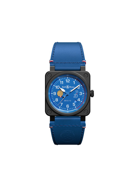 Montre Bell & Ross BR 03-92 Patrouille de France 70th Anniversary automatique cadran bleu bracelet cuir bleu 42 mm