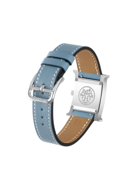 Montre Hermès Heure H quartz cadran blanc bracelet cuir bleu jean 25 mm