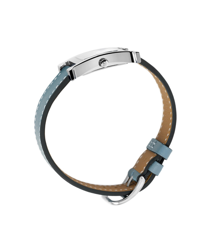 Montre Hermès Heure H quartz cadran blanc bracelet cuir bleu jean 25 mm