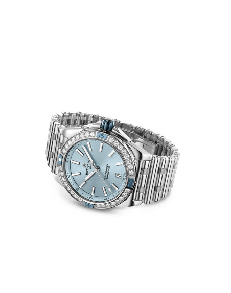 Montre Breitling Super Chronomat automatique lunette sertie cadran bleu bracelet acier 38 mm