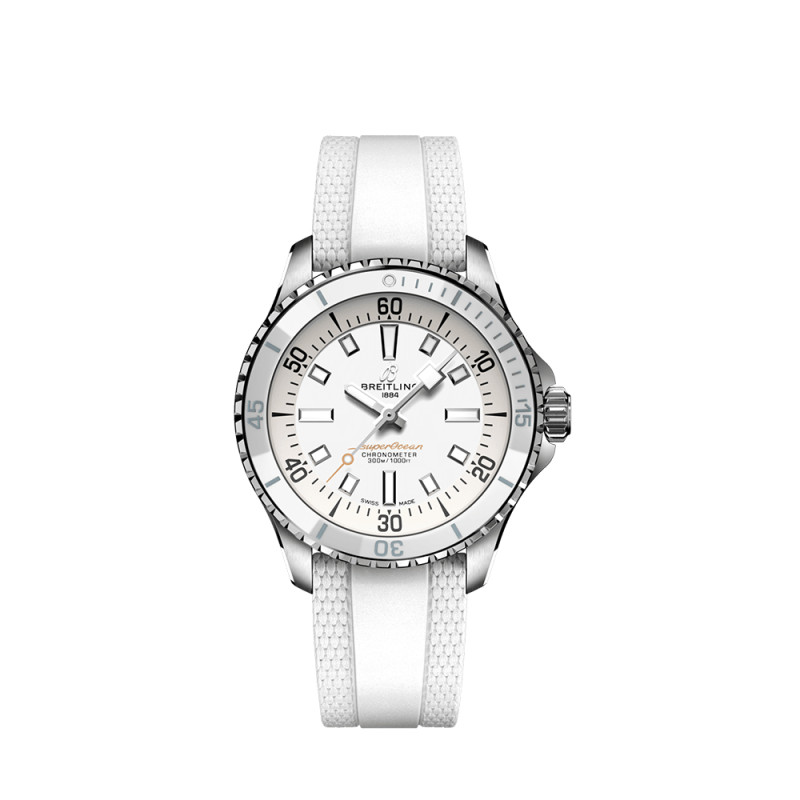 Montre Breitling Superocean automatique cadran blanc bracelet caoutchouc blanc 36 mm