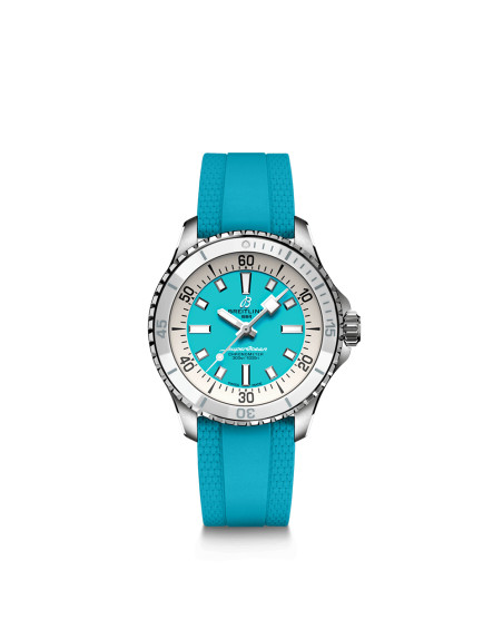 Montre Breitling Superocean automatique cadran turquoise bracelet caoutchouc turquoise 36 mm