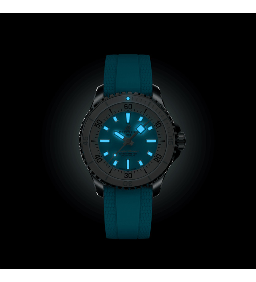 Montre Breitling Superocean automatique cadran turquoise bracelet caoutchouc turquoise 36 mm