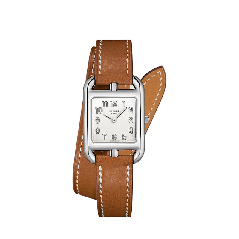 Montre Hermès Cape Cod Quartz Cadran Argent Bracelet Veau Double PM