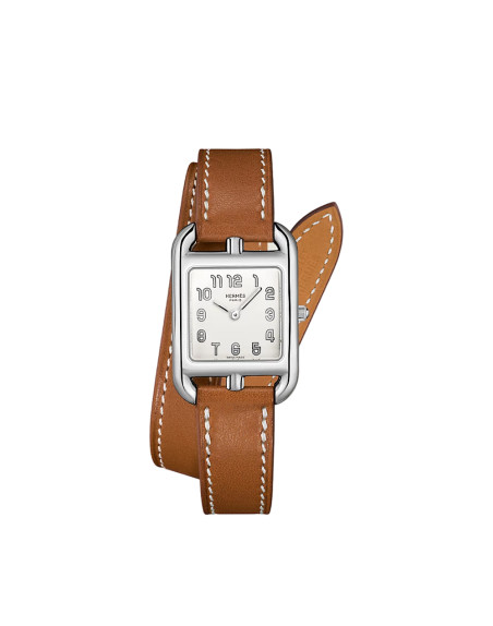 Montre Hermès Cape Cod Quartz Cadran Argent Bracelet Veau Double PM