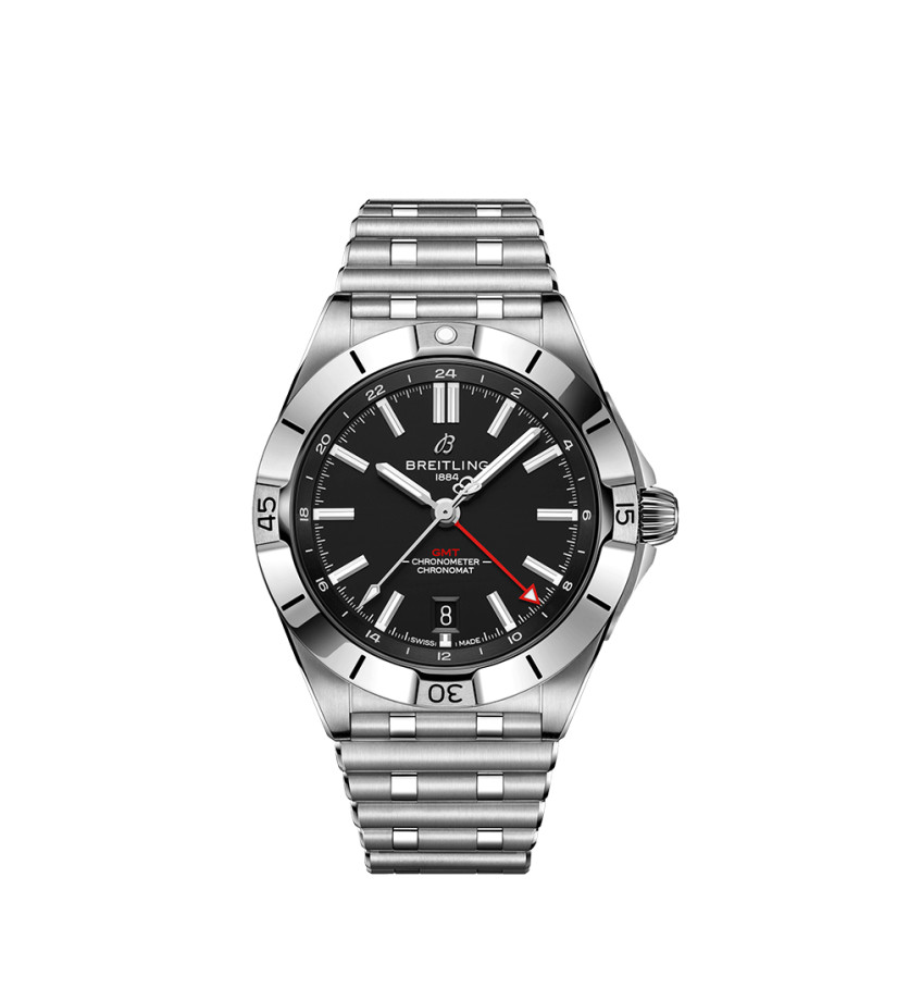 Montre Breitling Chronomat automatique GMT cadran noir bracelet acier 40 mm