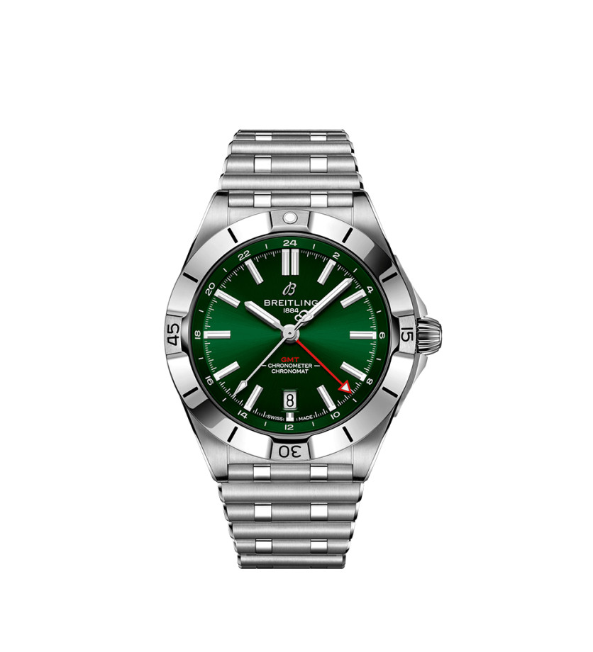 Montre Breitling Chronomat automatique GMT cadran vert bracelet acier 40 mm