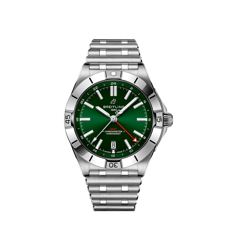 Montre Breitling Chronomat automatique GMT cadran vert bracelet acier 40 mm