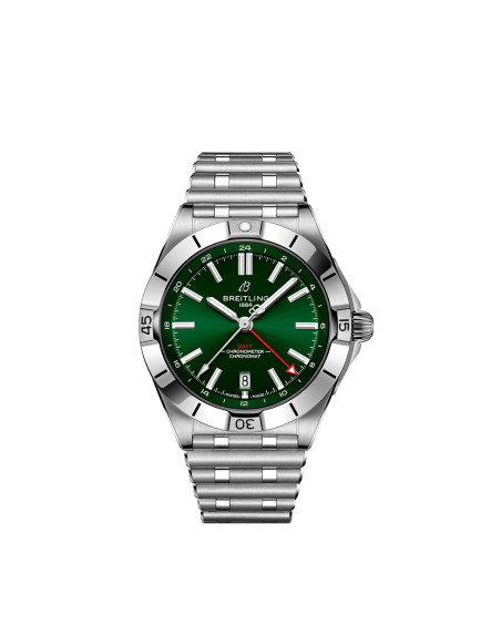 Montre Breitling Chronomat automatique GMT cadran vert bracelet acier 40 mm