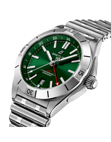 Montre Breitling Chronomat automatique GMT cadran vert bracelet acier 40 mm