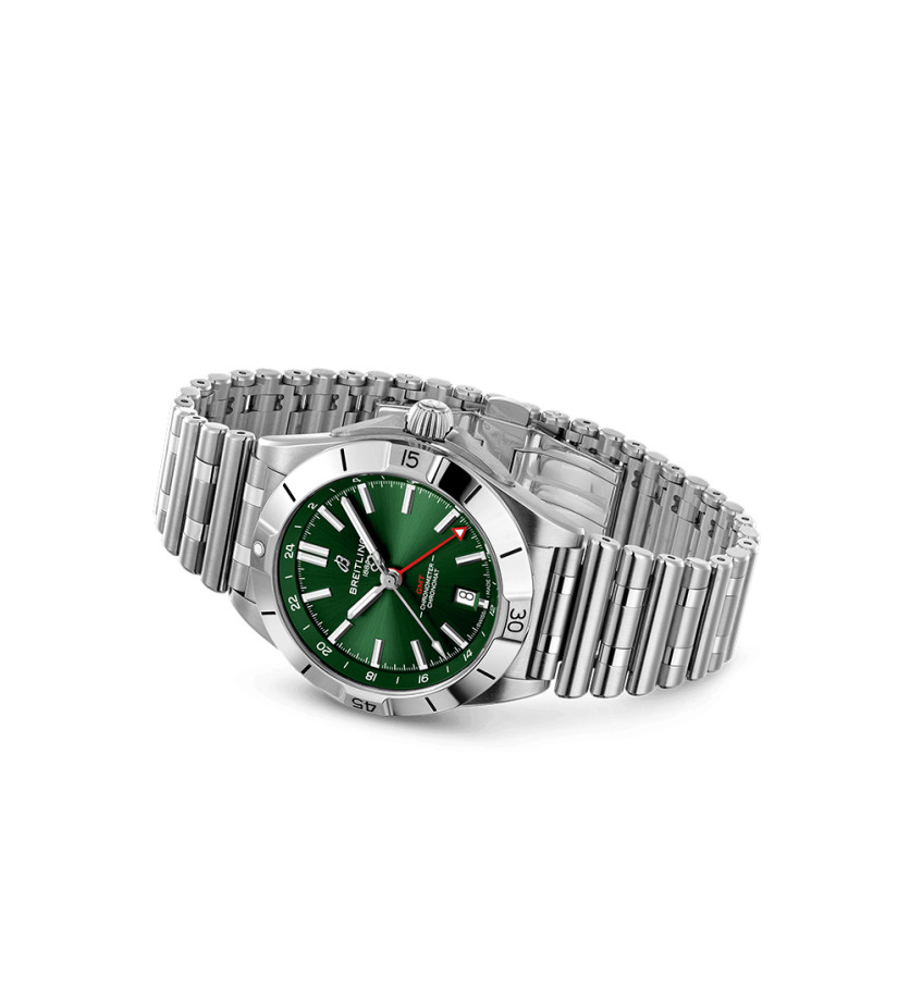 Montre Breitling Chronomat automatique GMT cadran vert bracelet acier 40 mm