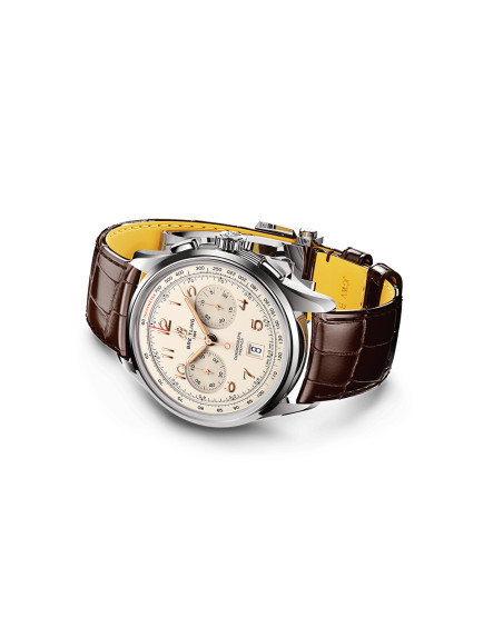 Montre Breitling Premier B01 Chronograph automatique cadran beige bracelet cuir brun 42 mm