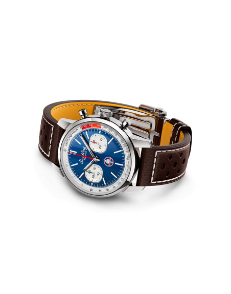 Montre Breitling Top Time B01 Shelby Cobra automatique cadran bleu bracelet cuir perforé brun 41 mm