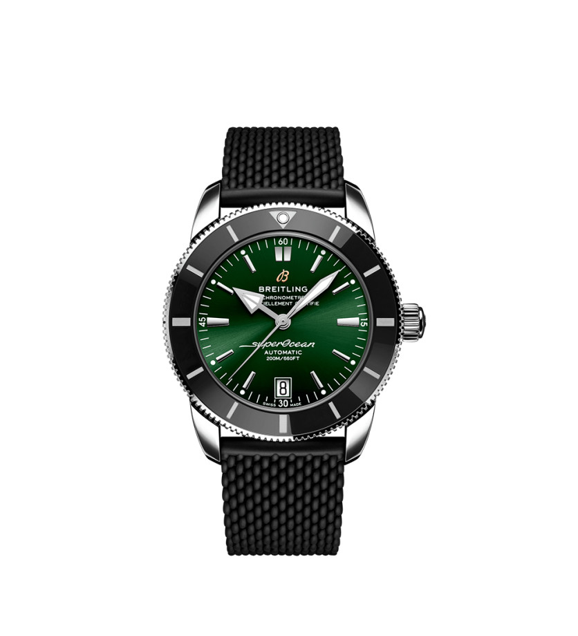 Montre Breitling Superocean Heritage B20 Automatic cadran vert bracelet caoutchouc noir 42 mm