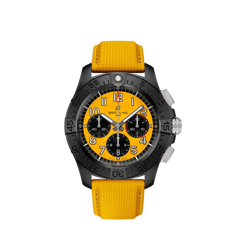 Montre Breitling Avenger B01 Chronograph automatique cadran jaune bracelet cuir jaune 44 mm