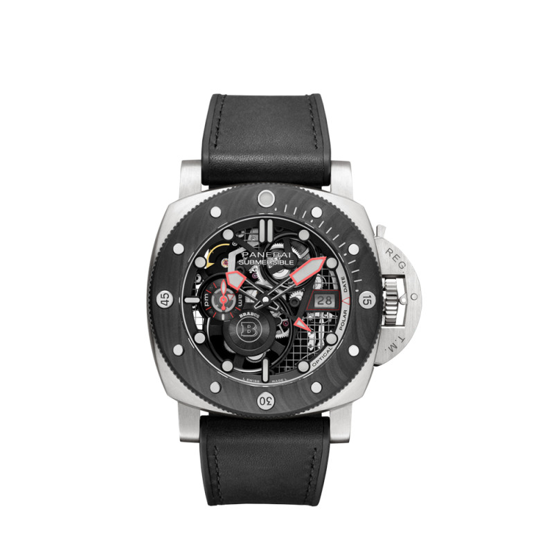 Montre Panerai Submersible Brabus Etitanio automatique cadran noir bracelet veau noir 47mm