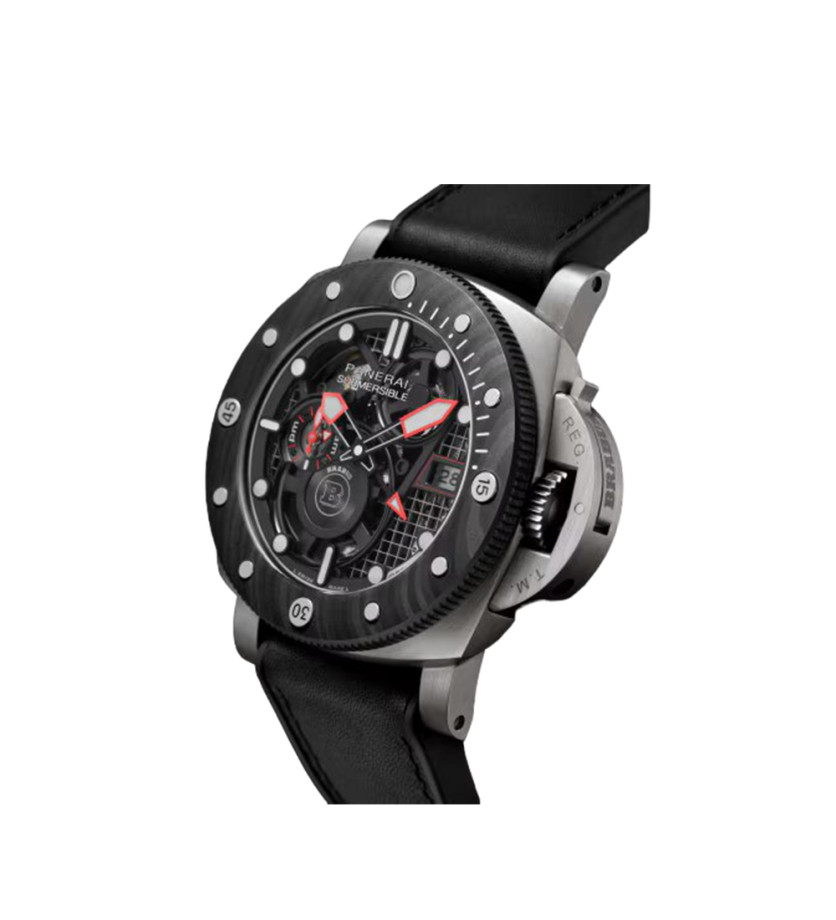 Montre Panerai Submersible Brabus Etitanio automatique cadran noir bracelet veau noir 47mm