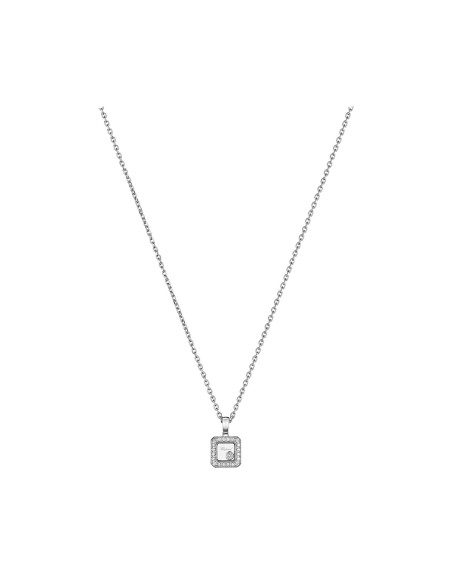 Pendentif Chopard Happy Diamonds carré or blanc sur chaîne 42cm