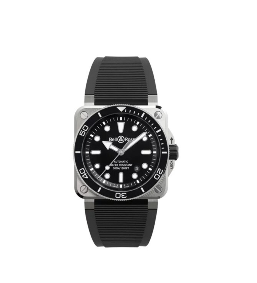 Montre Bell & Ross BR03 Diver Black Steel automatique cadran noir index blancs bracelet caoutchouc noir 42mm