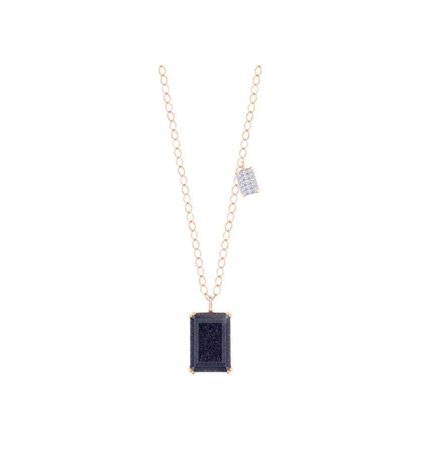 Collier Ginette NY Duo Midnight or rose blue sandstone et diamants